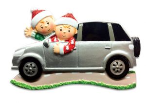 Family of 2 in a Car | Personalised Christmas Ornament