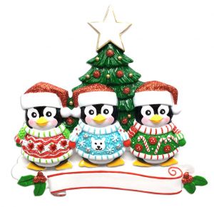 Cute Sweater Family of 3 Personalised Christmas Ornament