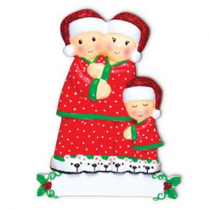 Pajama Family of 3 Personalised Christmas Decoration Ornament