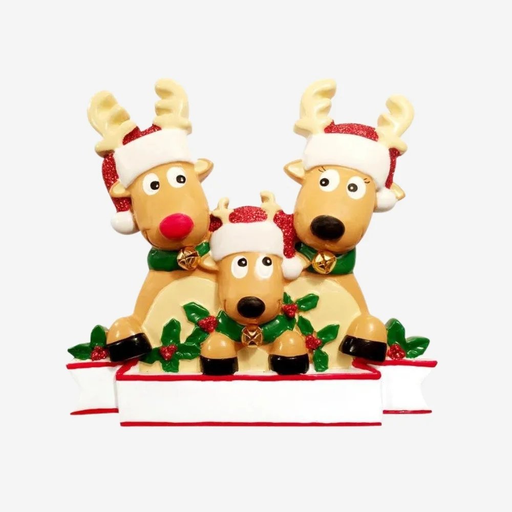 New Reindeer Family of 3 Personalised Christmas Decoration