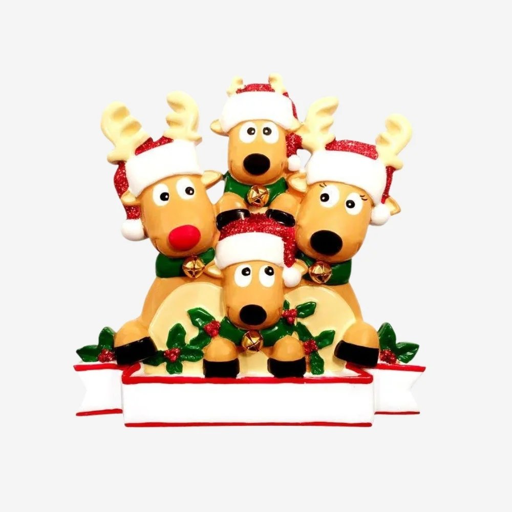 New Reindeer Family of 4 Personalised Christmas Decoration