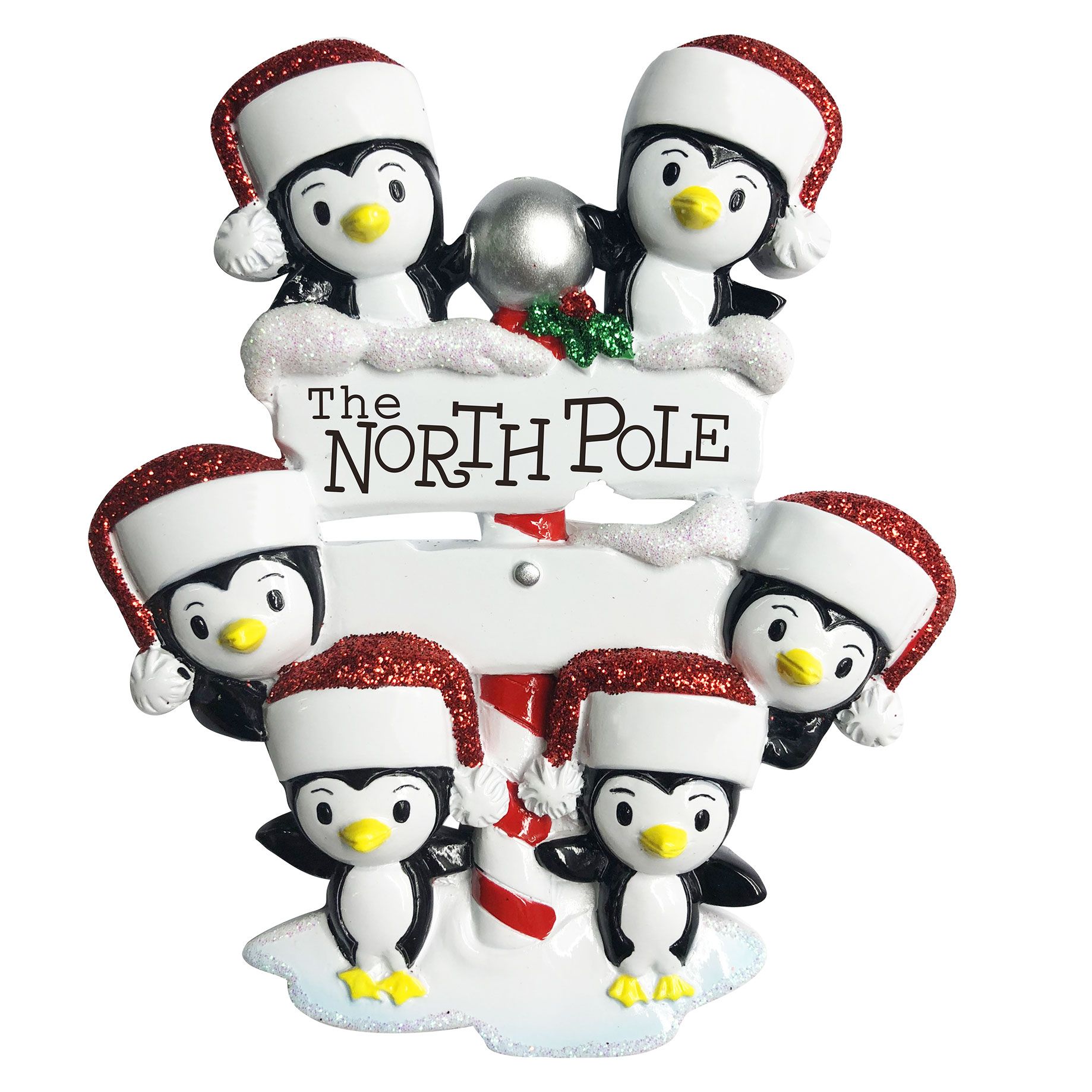 North Pole Penguin Family x 6 Personalised Christmas Decoration
