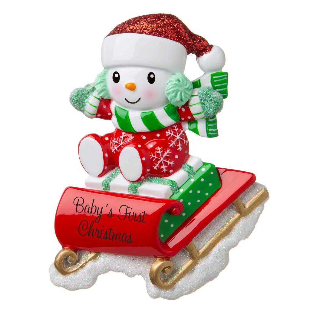 Snowbaby on Sled - Red and Green