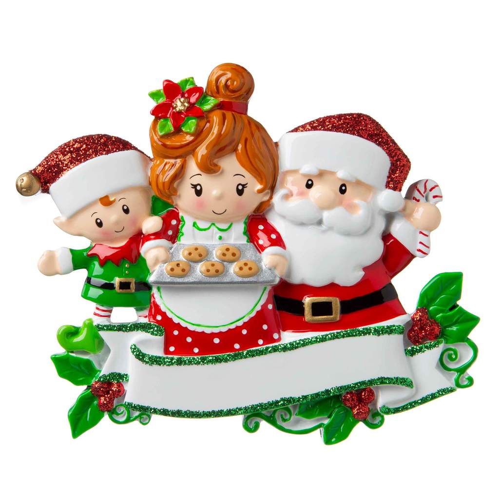 Santa And Mrs Clause with one child Personalised Christmas Decoration