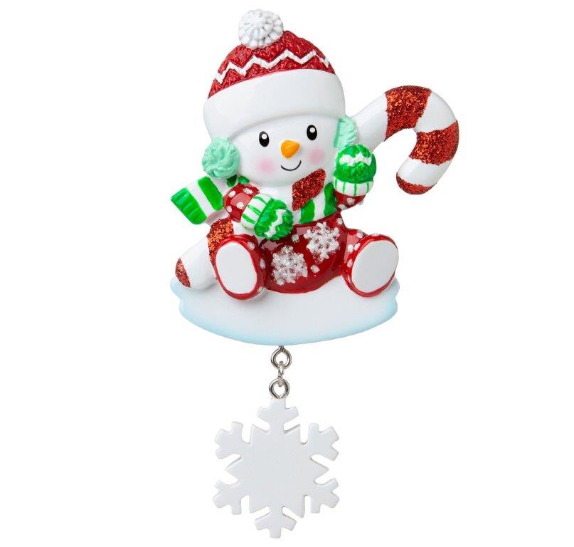 Snowbaby with Candy Cane (Red & Green) Personalised Christmas Ornament