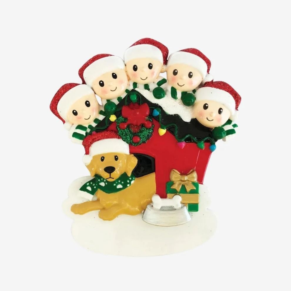 Family of 5 With Dog Personalised Christmas Decoration