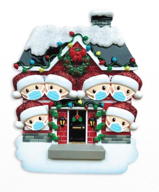 A Face Mask House Family of 6 Personalised Christmas Decoration