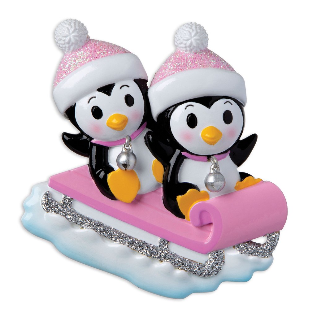Twin Girls On Sled Personalised Christmas Ornament