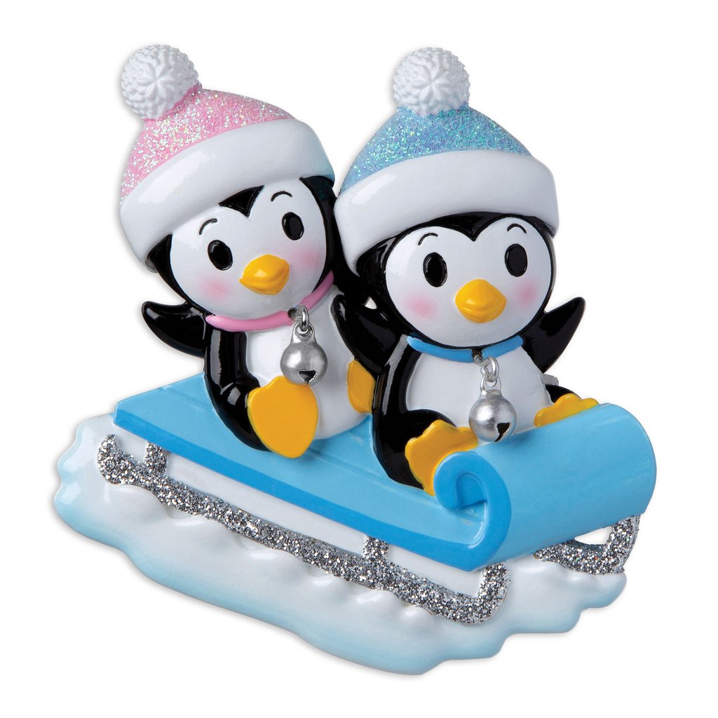Twin Boy and Girl on a sled Personalised Christmas Decoration