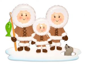 Eskimo Family of 3 Personalised Christmas Ornament
