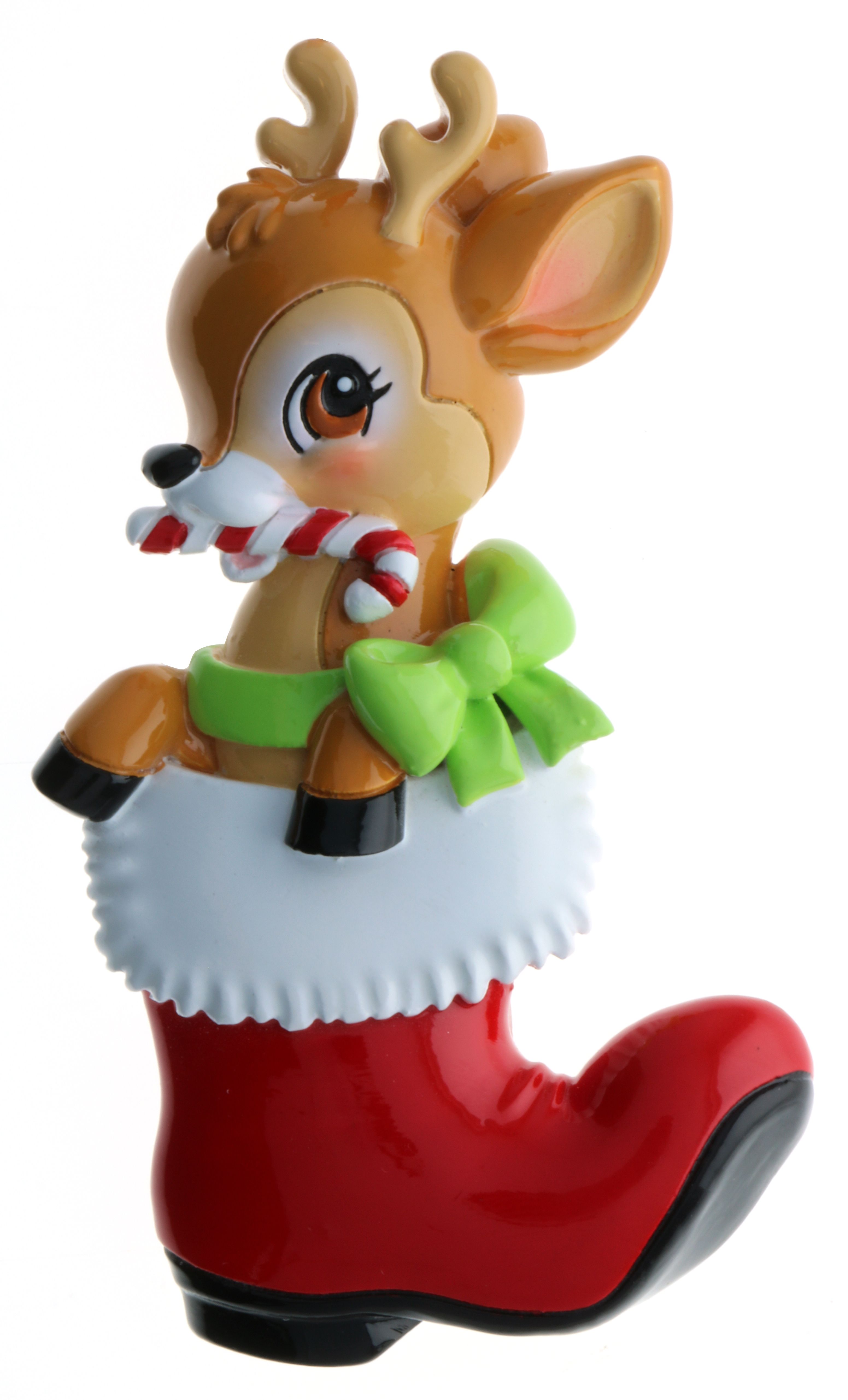 Baby Deer in a Boot (Red & Green) Personalised Christmas Decoration