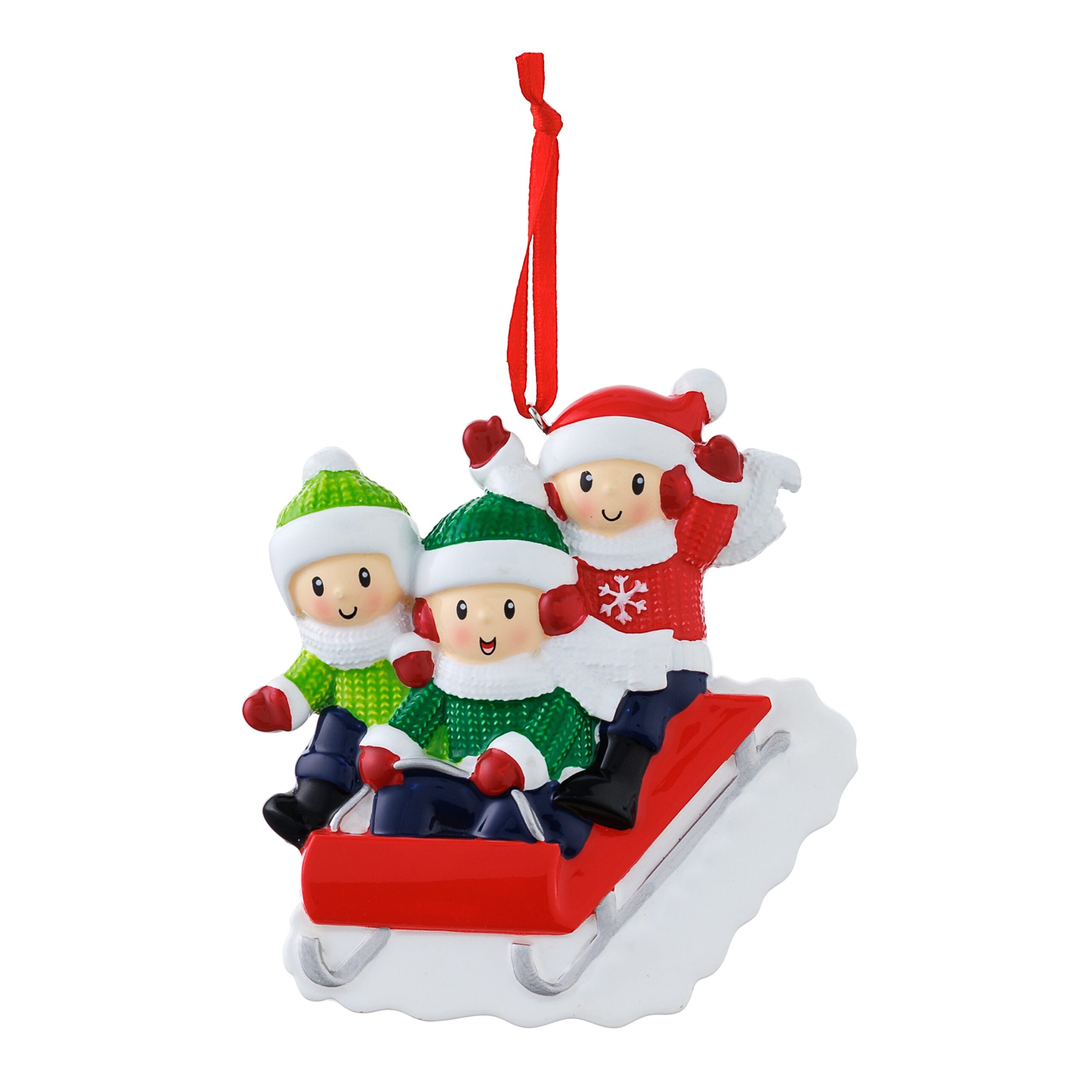People Sled Family x 3 Personalised Christmas Decoration