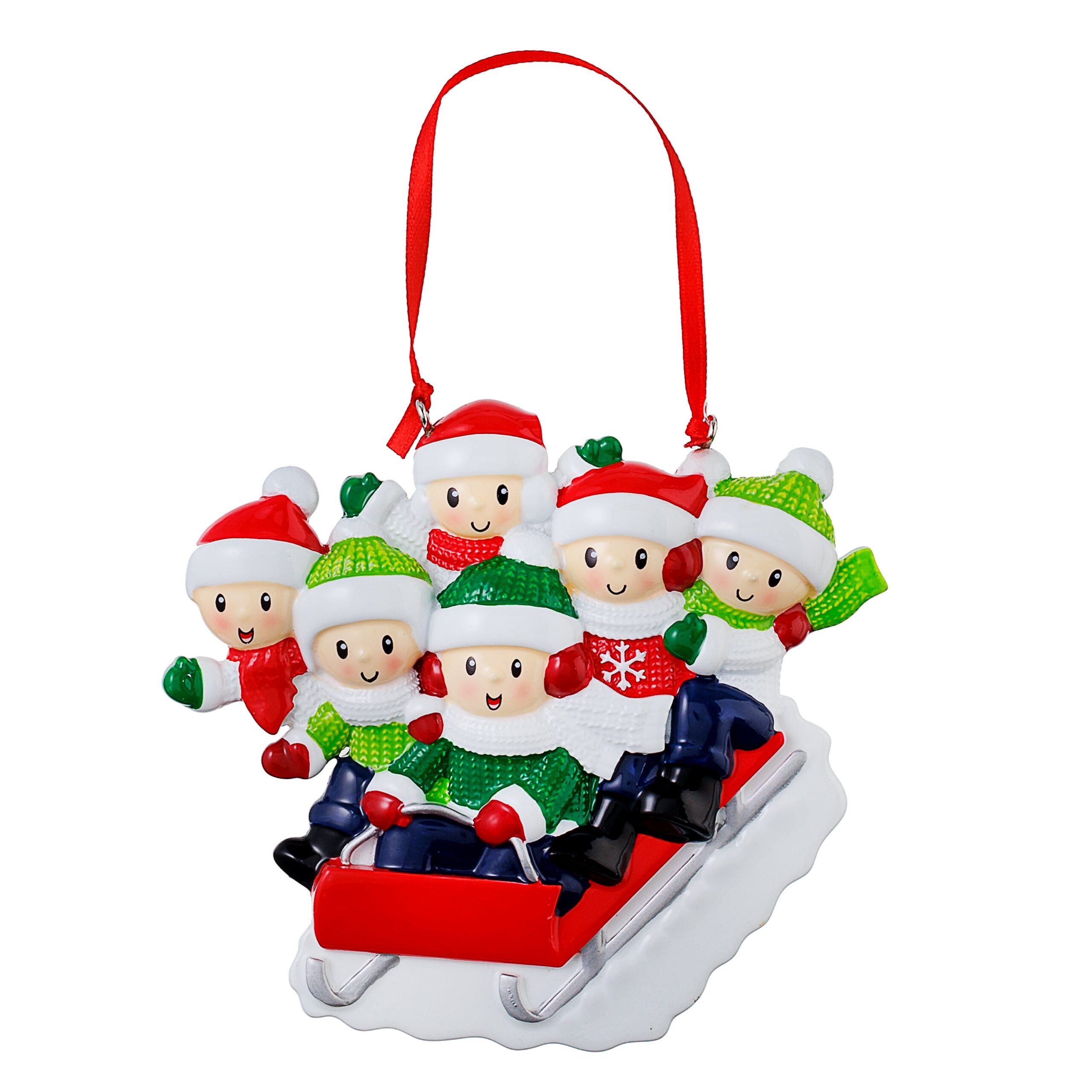 People Sled Family x 6 - Personalised Christmas Decoration
