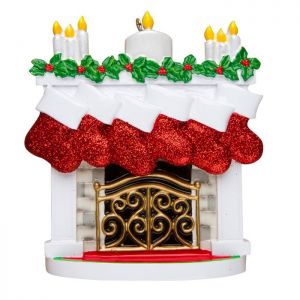 Mantle with Stocking Family of 6 Personalised Christmas Decoration Ornament