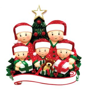 Opening Presents (family of 5) Personalised Christmas Ornament