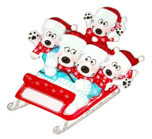 Bears on Sled of 5 Personalised Christmas Ornament