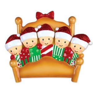 Bed Family of 5 Personalised Christmas Ornament Decoration