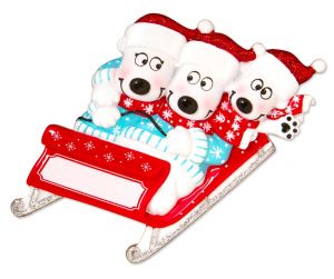 Bears on Sled of 3 Personalised Christmas Ornament