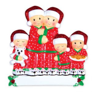 Pajama Family of 5 Personalised Christmas Decoration Ornament