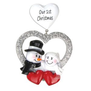 Bride and Groom in Silver Heart Personalised Christmas Decoration Ornament