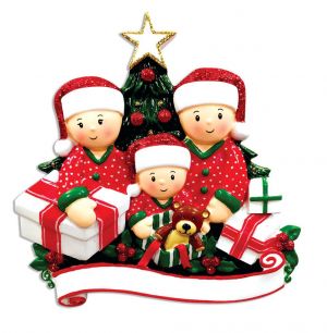 Opening Presents (family of 3) Personalised Christmas Ornament