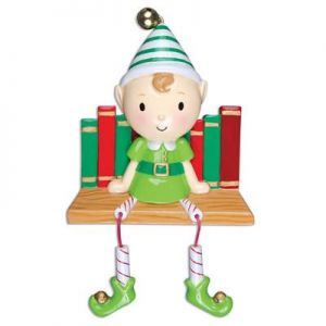 Elf on Book Shelf Personalised Christmas Decoration Ornament