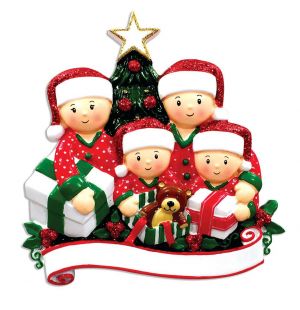 Opening Presents (family of 4) Personalised Christmas Ornament