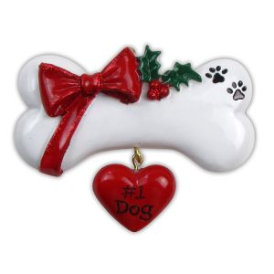 Dog Bone with Bow Personalised Christmas Decoration