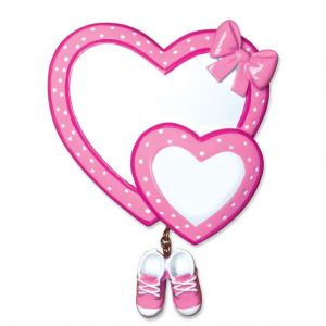 Pink Heart with booties Personalised Christmas Ornament