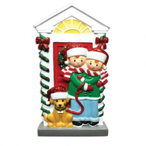 Family with Dog Couple Personalised Christmas Ornament
