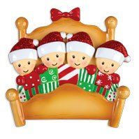 Bed Family of 4 Personalised Christmas Ornament Decoration