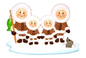 Eskimo Family of 4 Personalised Christmas Ornament