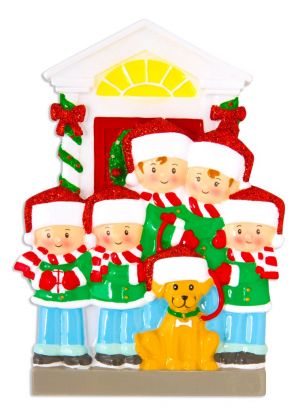 Family of 5 with Dog Personalised Christmas Decoration