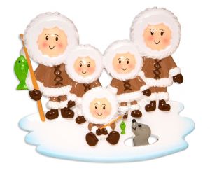 Eskimo Family of 5 Personalised Christmas Ornament