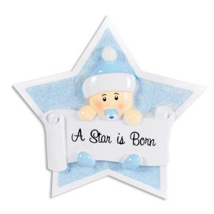 Babys First - Baby Boy on a Star - Blue Personalised Christmas Decoration