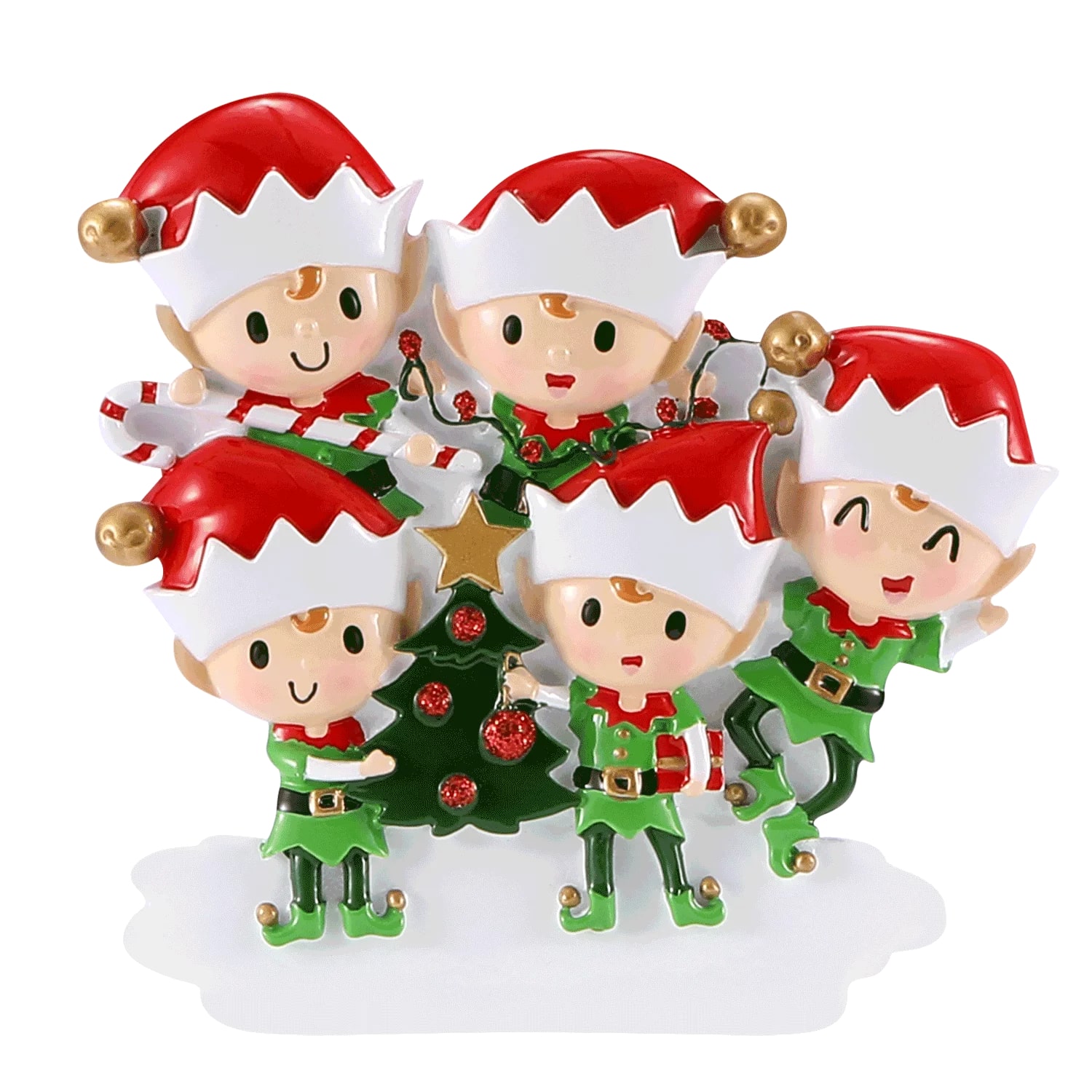 Elves Family of 5 doing stuff Personalised Christmas Decoration 