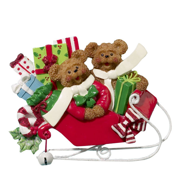 Brown Bears on Sled x 2 Personalised Christmas Decoration