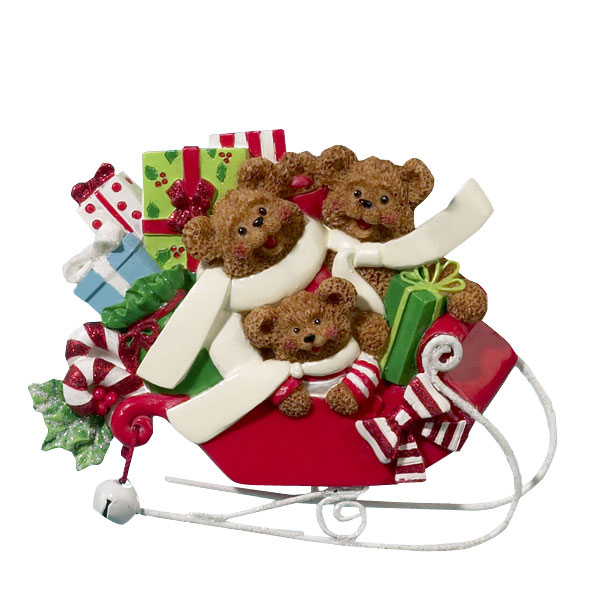 Brown Bears on Sled x 3 Personalised Christmas Decoration