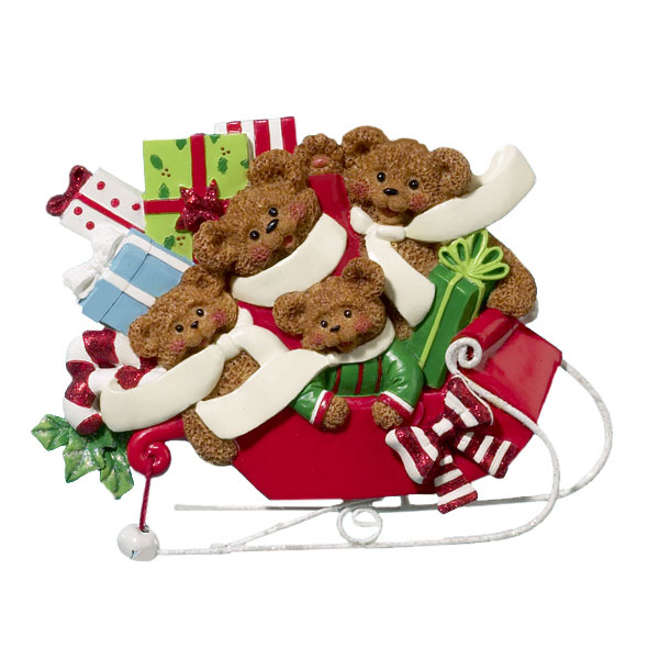 Brown Bears on Sled x 4 Personalised Christmas Decoration